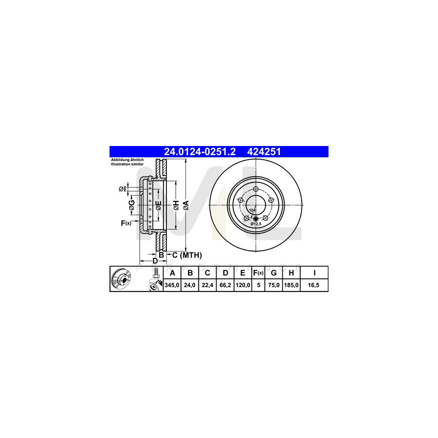 ATE 24.0124-0251.2 Brake Disc Two-piece brake disc, Vented, Coated, High-carbon, with bolts/screws | ML Performance Car Parts