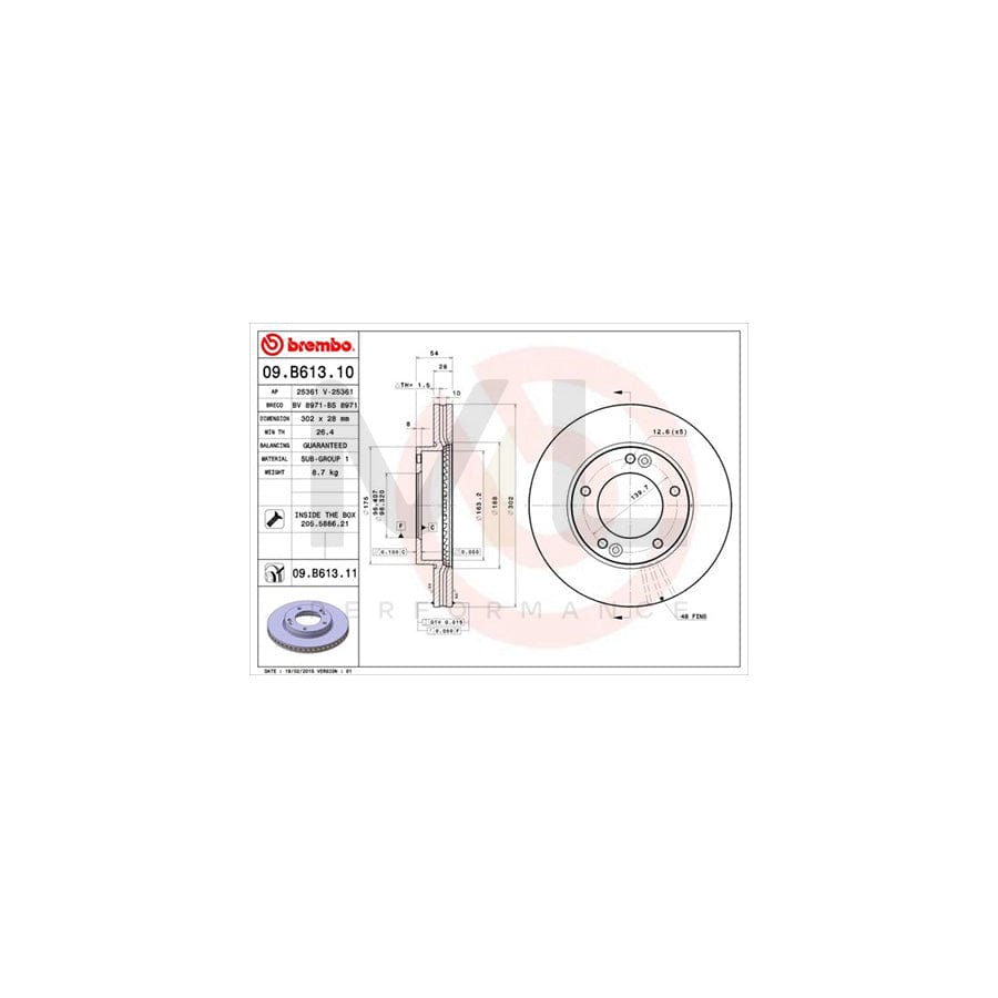 BREMBO COATED DISC LINE 09.B613.11 Brake Disc for KIA Sorento I (JC) Internally Vented, Coated, with bolts/screws | ML Performance Car Parts