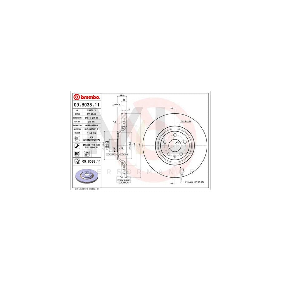 BREMBO COATED DISC LINE 09.B038.11 Brake Disc for AUDI TT Internally Vented, Coated, High-carbon, with bolts/screws | ML Performance Car Parts