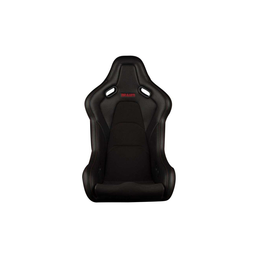 BRAUM Falcon-S Series Fixed Back Bucket Composite Seat (Black Leatherette Alcantara Inserts Red Stitching) - Priced Per Seat