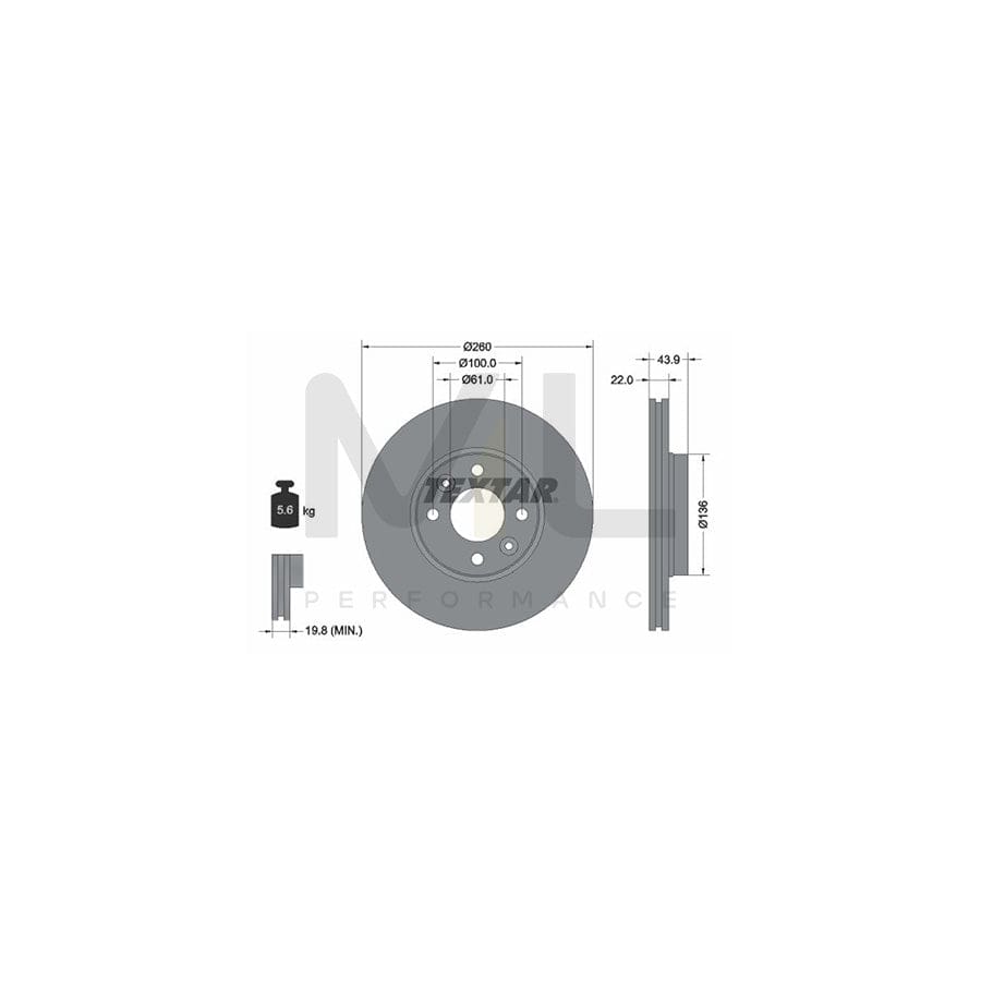 TEXTAR PRO 92119203 Brake Disc Externally Vented, Coated, without wheel hub, without wheel studs | ML Performance Car Parts