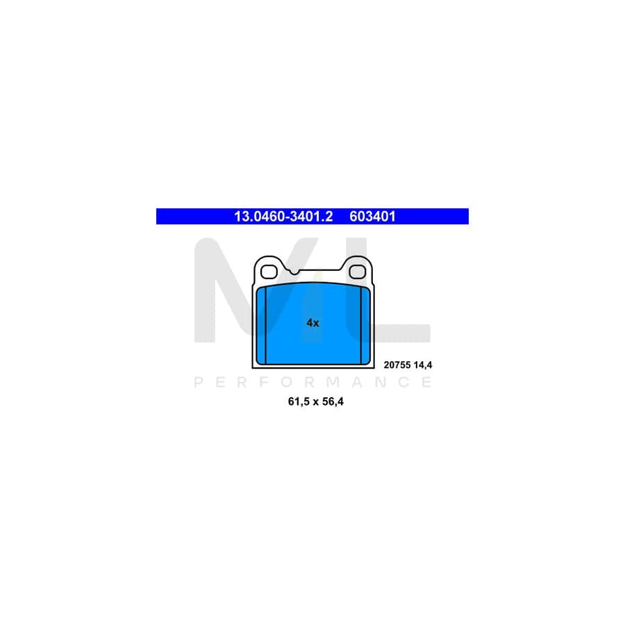 ATE 13.0460-3401.2 Brake pad set excl. wear warning contact, not prepared for wear indicator | ML Performance Car Parts