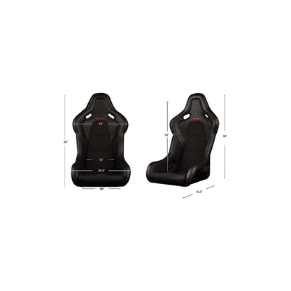 BRAUM Falcon-S Series Fixed Back Bucket Composite Seat (Black Leatherette Alcantara Inserts Red Stitching) - Priced Per Seat