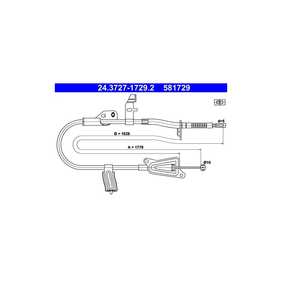 ATE 24.3727-1729.2 Hand Brake Cable For Nissan Primera