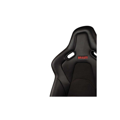 BRAUM Falcon-S Series Fixed Back Bucket Composite Seat (Black Leatherette Alcantara Inserts Red Stitching) - Priced Per Seat