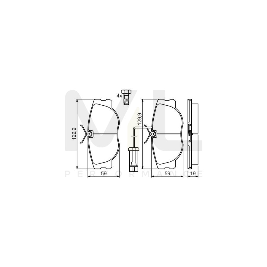 Bosch 0986460942 Brake Pad Set With Integrated Wear Sensor, With Anti-Squeak Plate, With Bolts/Screws, With Accessories BP512 | ML Performance Car Parts