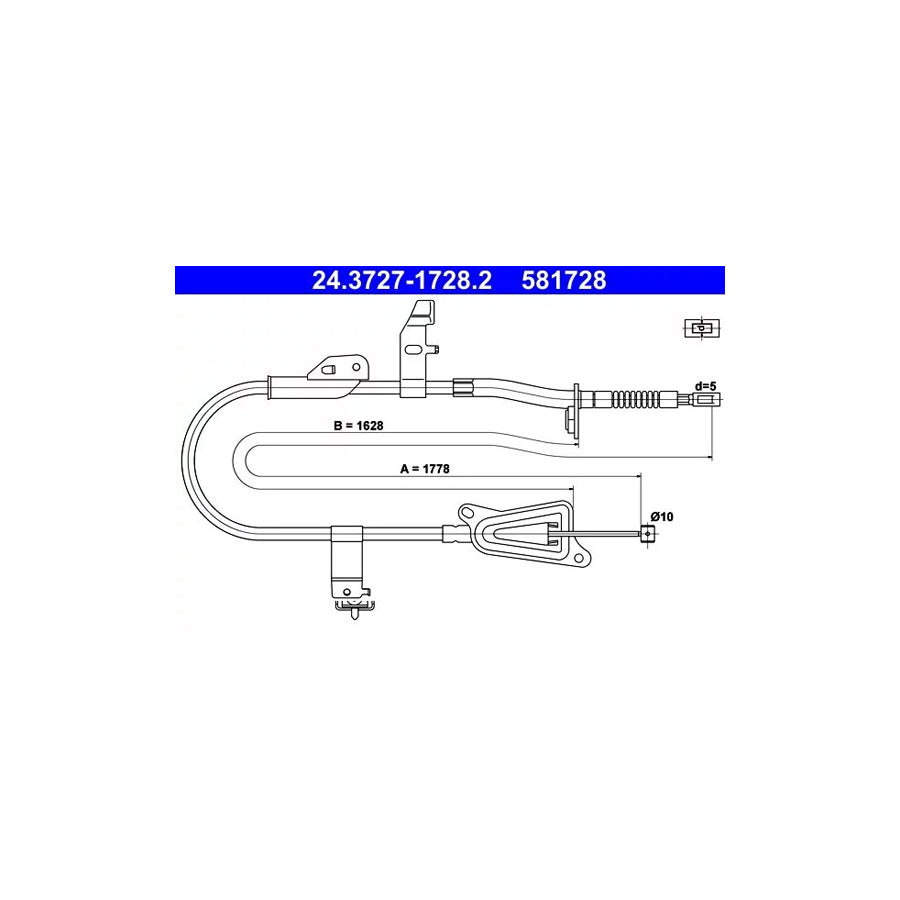 ATE 24.3727-1728.2 Hand Brake Cable For Nissan Primera