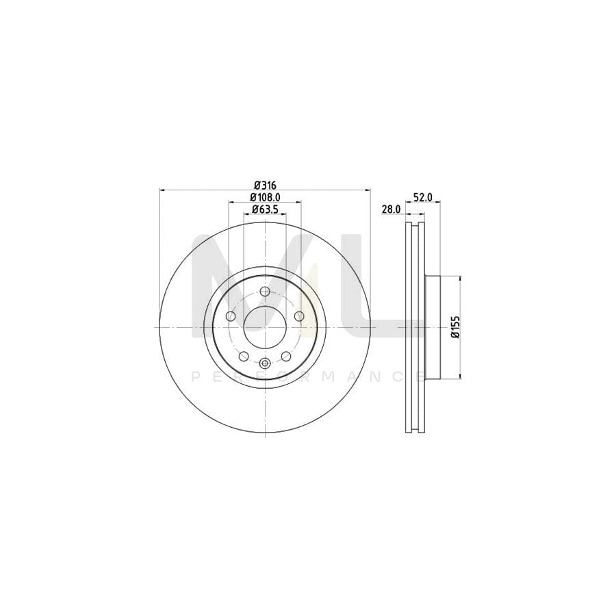 HELLA PRO 8DD 355 118-891 Brake Disc Externally Vented, Coated, without wheel hub, without wheel studs | ML Performance Car Parts