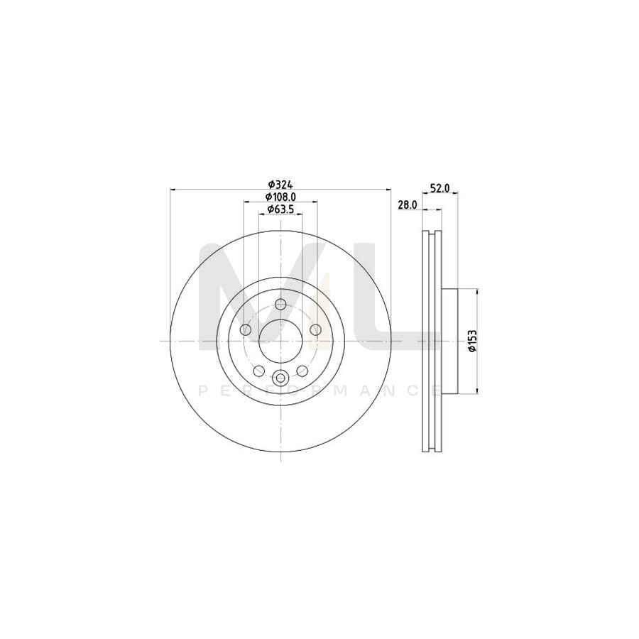 HELLA 8DD 355 126-661 Brake Disc for VOLVO XC60 I (156) Internally Vented, Coated, High-carbon, without wheel hub, without wheel studs | ML Performance Car Parts