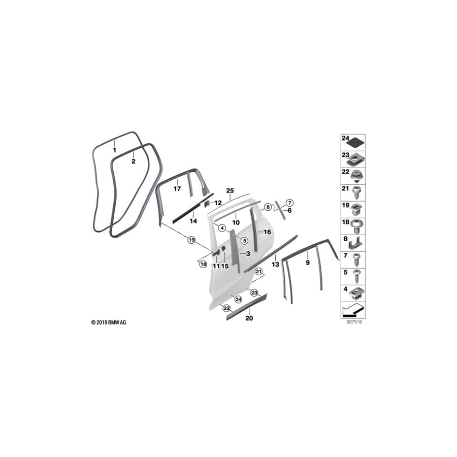 Genuine BMW 51357416534 G02 Trim Window Guide Rail Rear Right SW MATT (Inc. X4 25dX, X4 20iX & X4 20dX) | ML Performance UK Car Parts