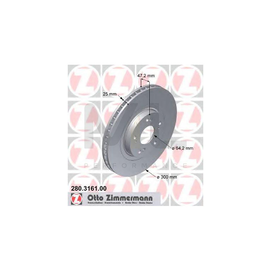 ZIMMERMANN 280.3161.00 Brake Disc for HONDA Civic VII Hatchback (EU, EP, EV) Internally Vented | ML Performance Car Parts