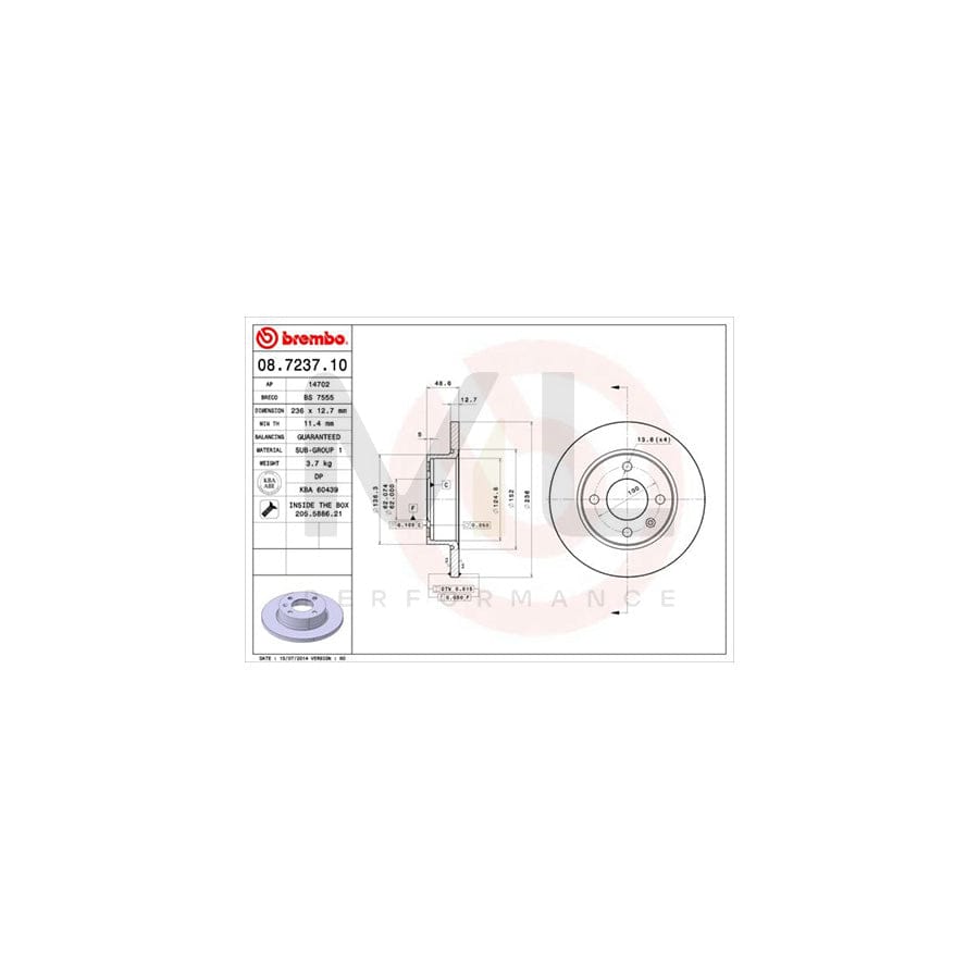 BREMBO 08.7237.10 Brake Disc for SKODA FAVORIT Solid, with bolts/screws | ML Performance Car Parts