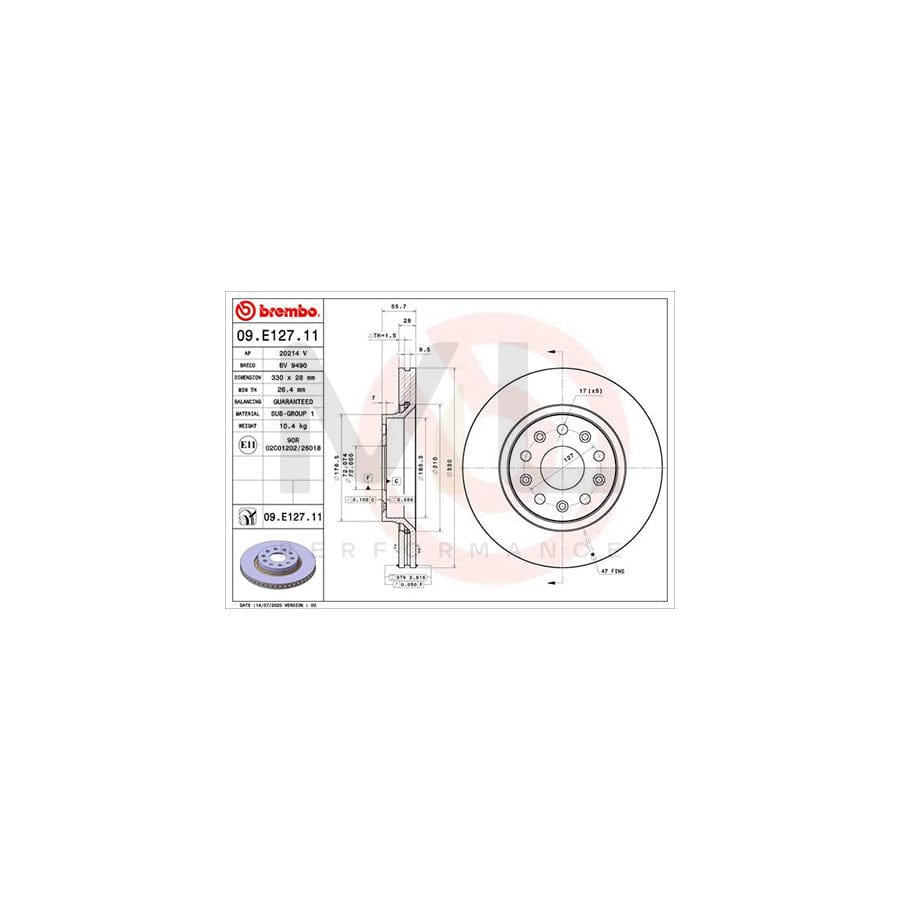 BREMBO 09.E127.11 Brake Disc for JEEP Wrangler IV (JL) Internally Vented, Coated | ML Performance Car Parts