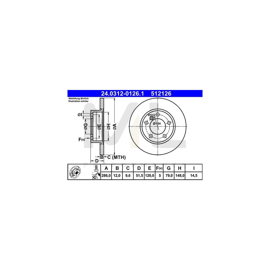 ATE PowerDisc 24.0312-0126.1 Brake Disc Solid, Coated, with bolts/screws | ML Performance Car Parts