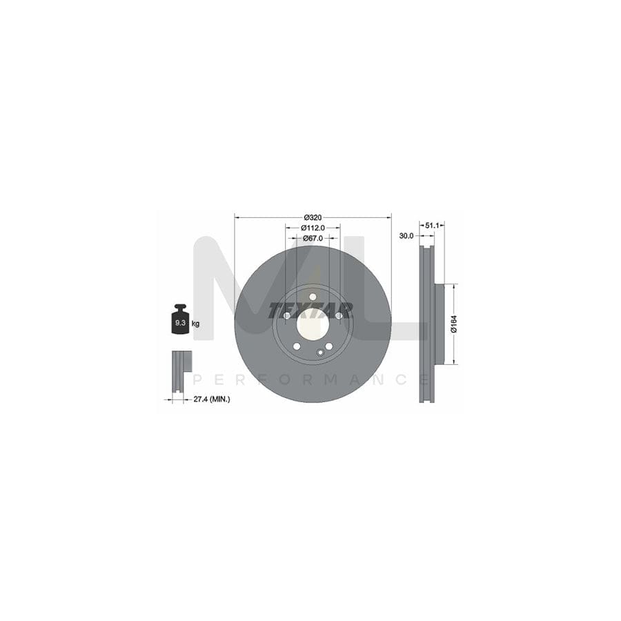 TEXTAR PRO 92258003 Brake Disc Internally Vented, Coated, without wheel hub, without wheel studs | ML Performance Car Parts