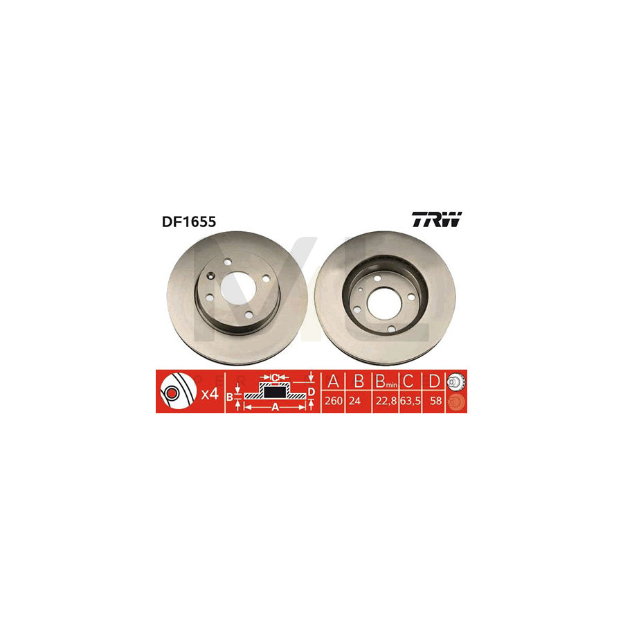 TRW DF1655 Brake Disc Vented, High-carbon, with bolts/screws | ML Performance Car Parts