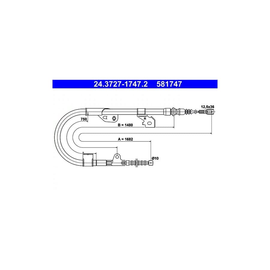 ATE 24.3727-1747.2 Hand Brake Cable For Nissan Almera