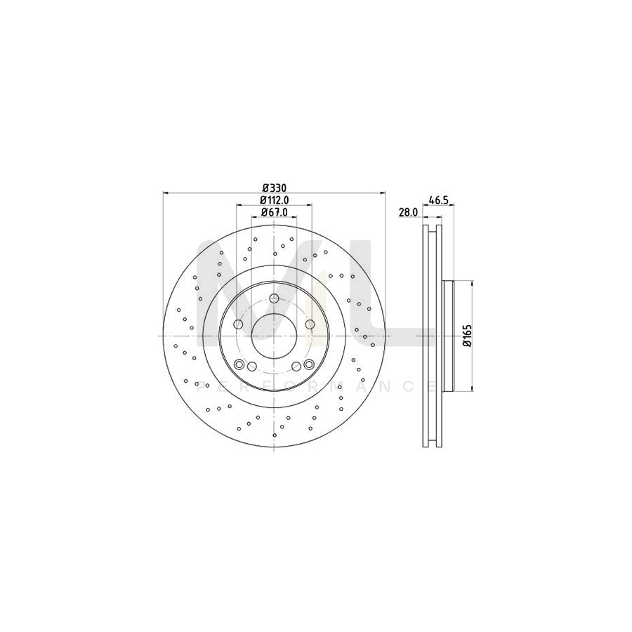 HELLA PRO High Carbon 8DD 355 127-911 Brake Disc Internally Vented, Perforated, Coated, High-carbon, without wheel hub, without wheel studs | ML Performance Car Parts