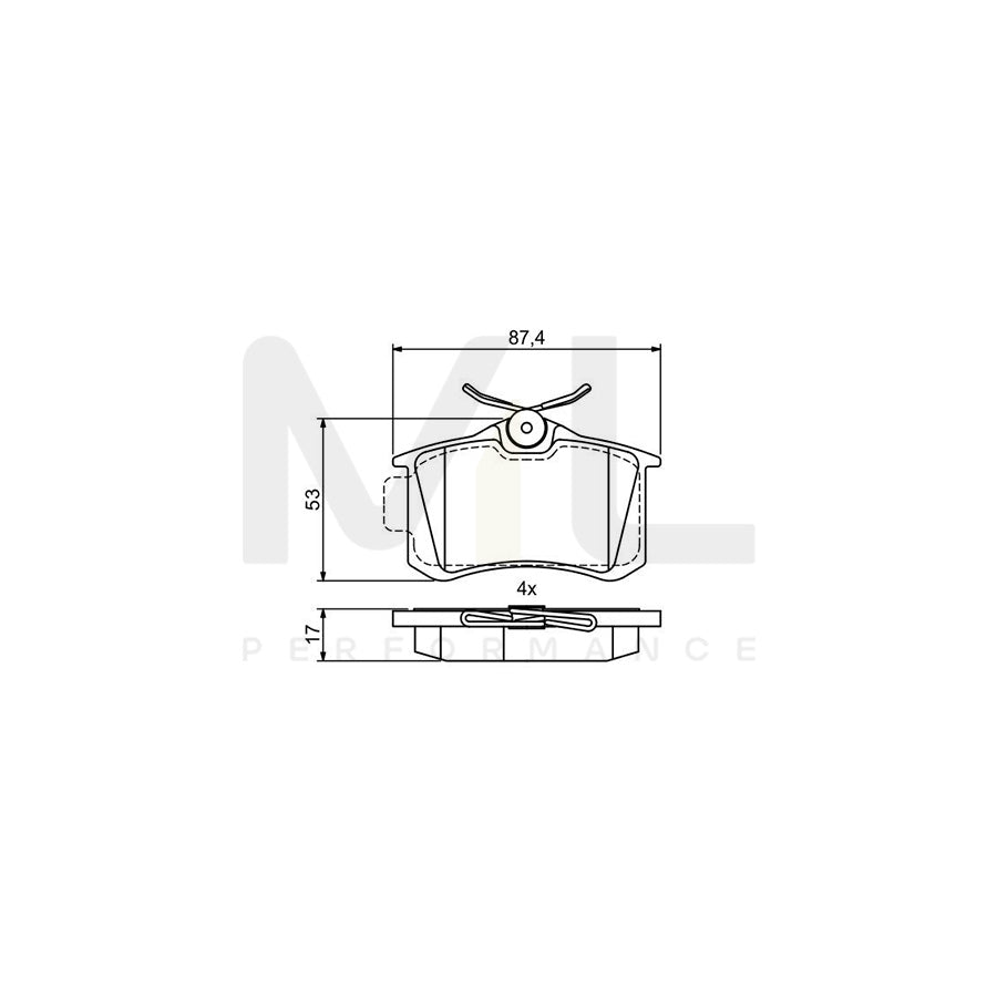 Bosch 0986495455 Brake Pad Set Excl. Wear Warning Contact, With Anti-Squeak Plate, With Mounting Manual BP2087 | ML Performance Car Parts