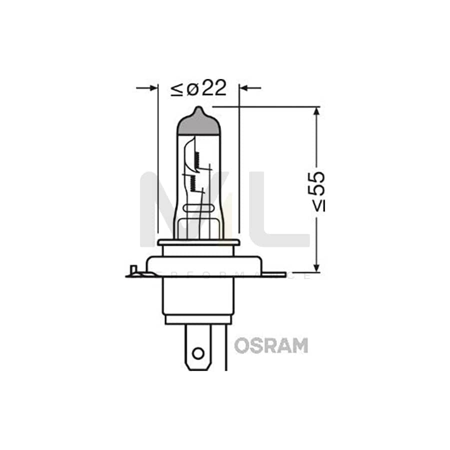 OSRAM ORIGINAL 64196 Bulb, spotlight H4 24V 75/70W P43t 3200K Halogen | ML Performance Car Parts