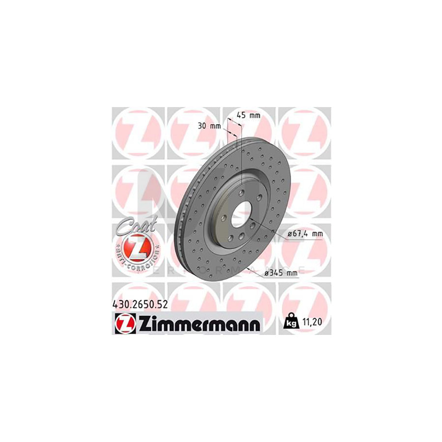 ZIMMERMANN 430.2650.52 Brake Disc Internally Vented, Perforated, Coated, High-carbon | ML Performance Car Parts