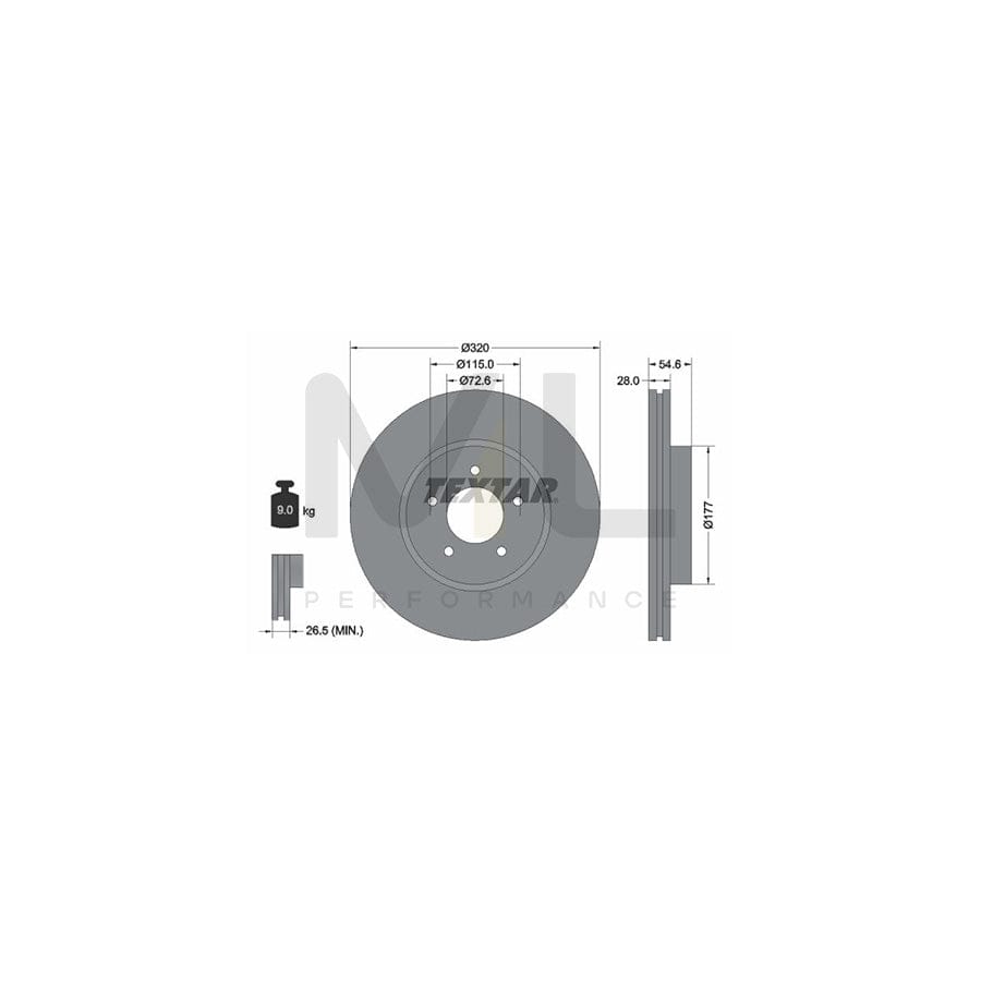 TEXTAR PRO 92235403 Brake Disc Internally Vented, Coated, without wheel hub, without wheel studs | ML Performance Car Parts