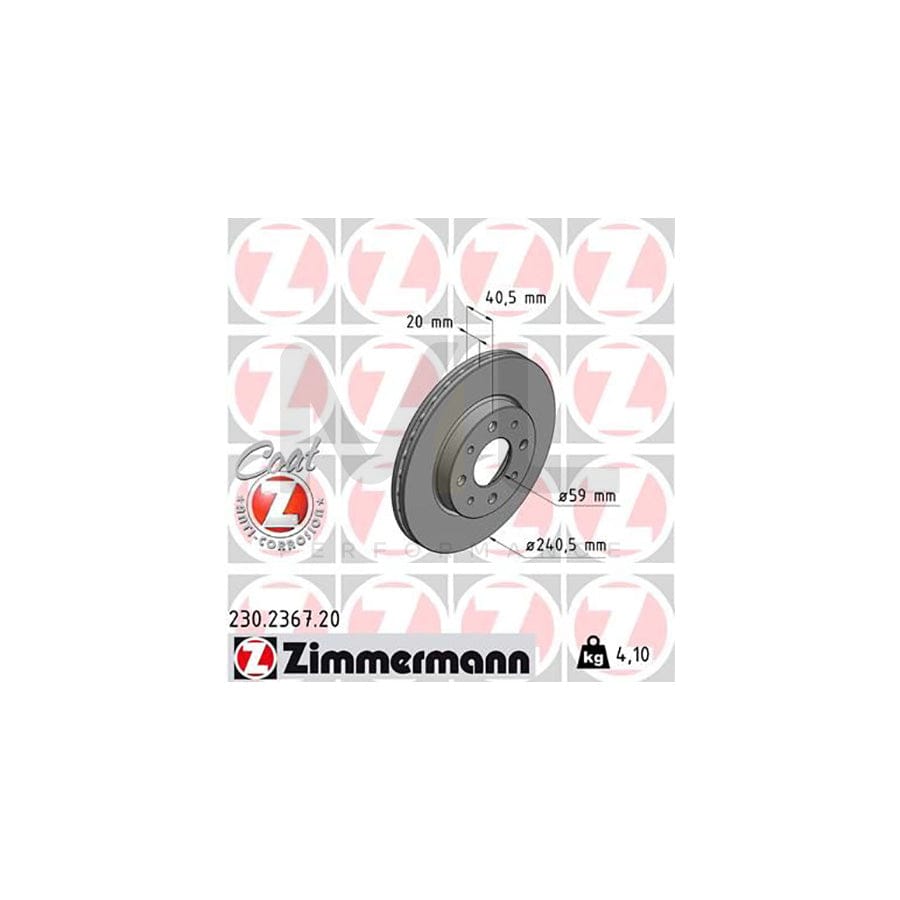 ZIMMERMANN COAT Z 230.2367.20 Brake Disc Internally Vented, Coated | ML Performance Car Parts