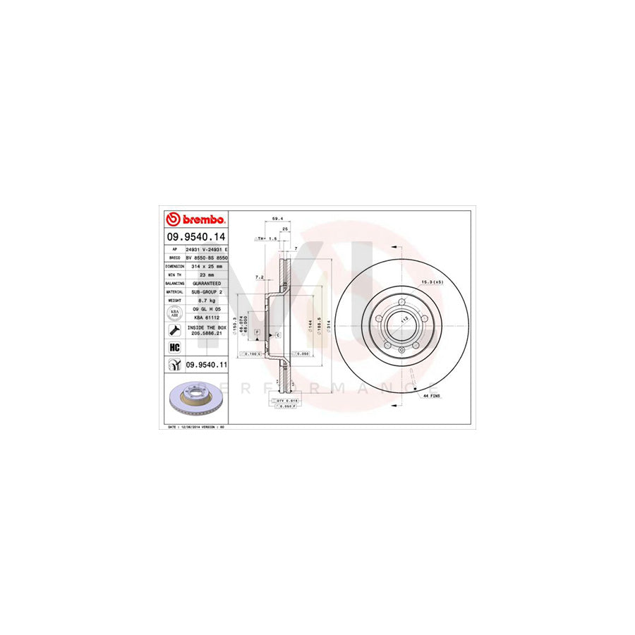 BREMBO 09.9540.14 Brake Disc for AUDI A6 Internally Vented, High-carbon, with bolts/screws | ML Performance Car Parts