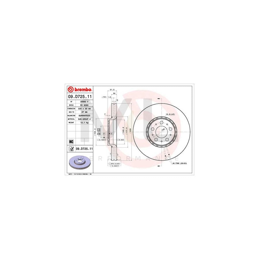 BREMBO 09.D725.11 Brake Disc for VOLVO XC90 I (C, 275) Internally Vented, Coated, High-carbon | ML Performance Car Parts