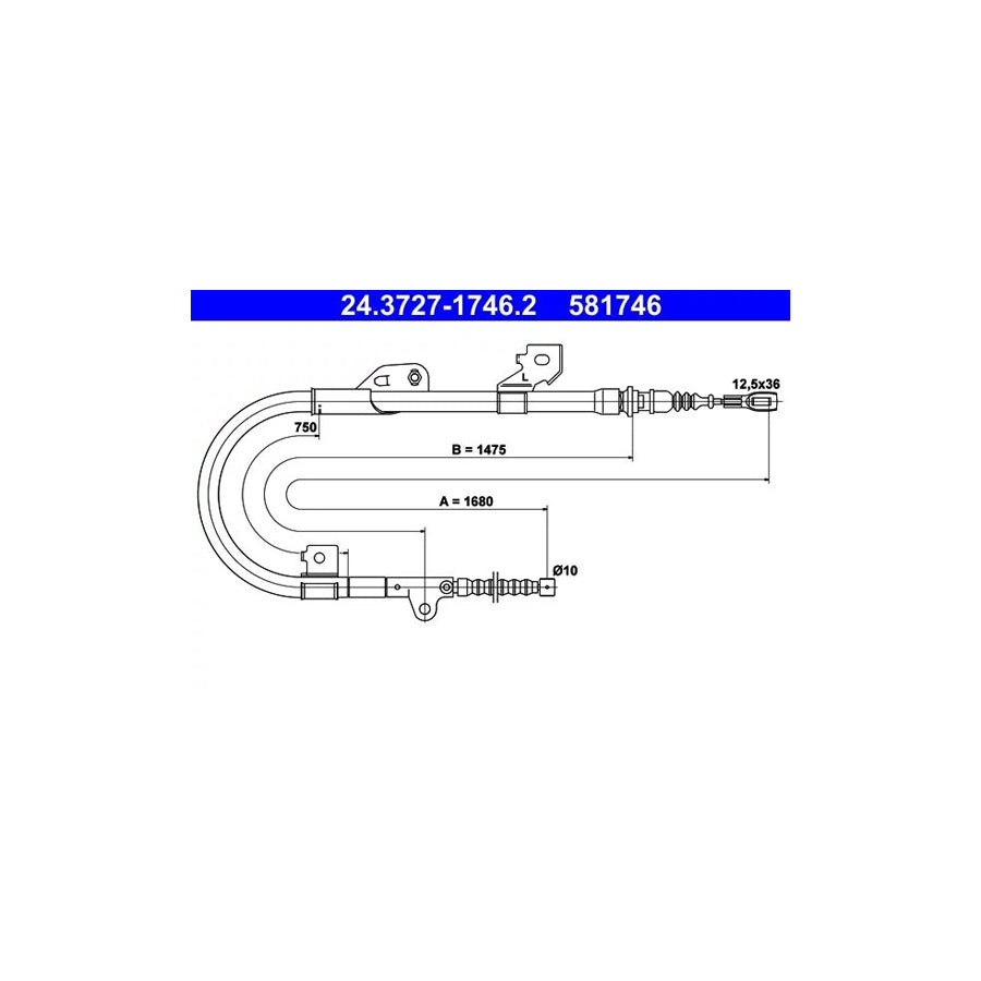 ATE 24.3727-1746.2 Hand Brake Cable For Nissan Almera