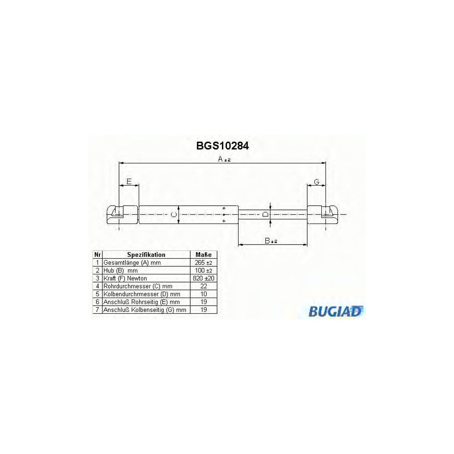 Bugiad BGS10284 Tailgate Strut For Peugeot 305