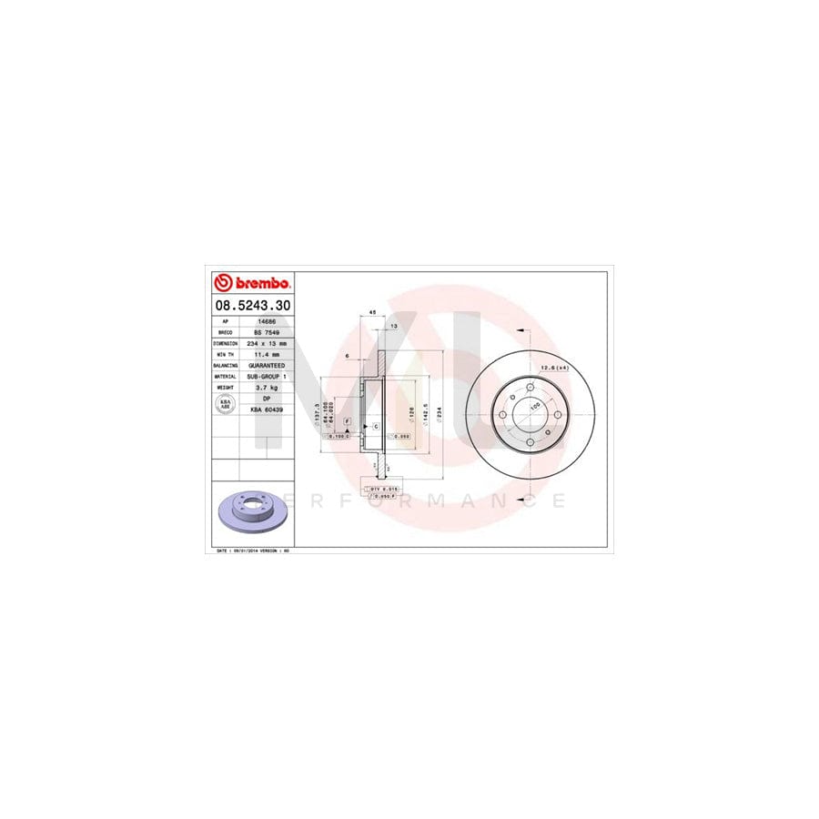 BREMBO 08.5243.30 Brake Disc Solid | ML Performance Car Parts