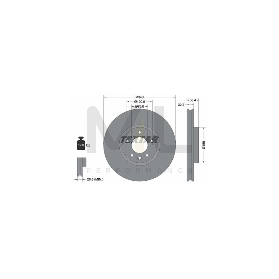 TEXTAR PRO 92230303 Brake Disc Internally Vented, Coated, without wheel hub, without wheel studs | ML Performance Car Parts