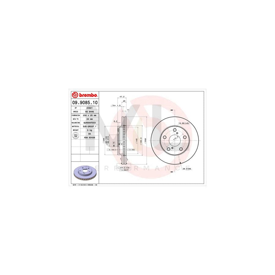 BREMBO 09.9085.10 Brake Disc for TOYOTA MR2 II Coupe (W20) Internally Vented | ML Performance Car Parts