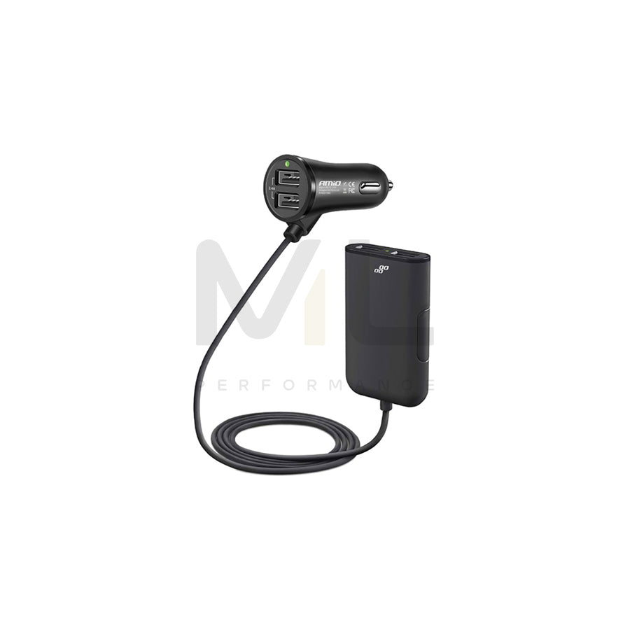 AMiO 01986 In-car charger 1.5m, Number of inlets/outlets: 4 USB, with pipe, Black | ML Performance Car Parts