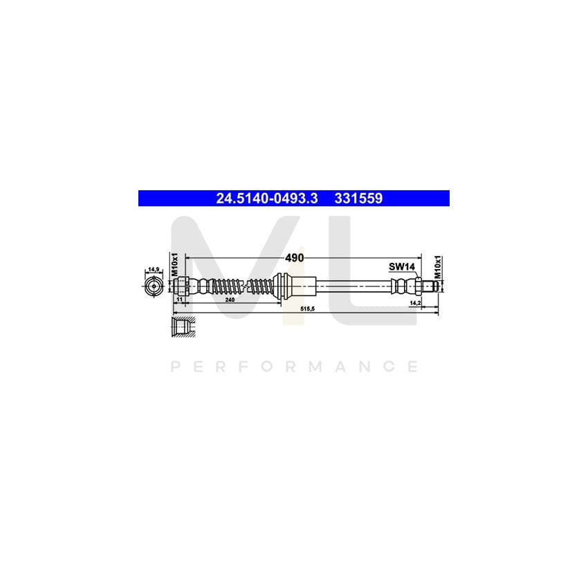 ATE 24.5140-0493.3 Brake Hose suitable for MERCEDES-BENZ GLK (X204) 490mm, M10x1 | ML Performance Car Parts