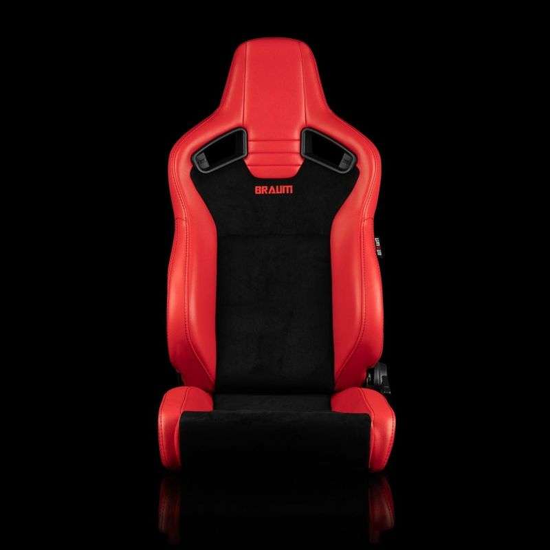 BRAUM Elite V2 Series Sport Reclinable Seats (Red Leatherette Black Suede Low Bolster Version) - Priced Per Pair