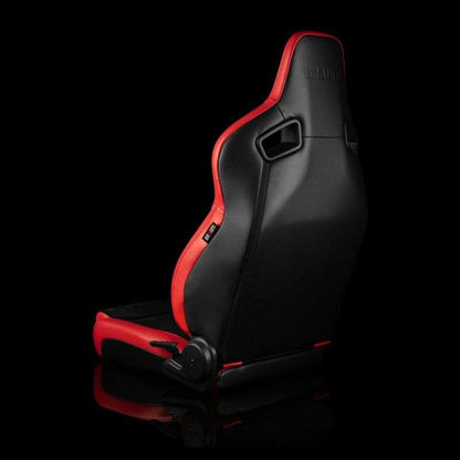 BRAUM Elite V2 Series Sport Reclinable Seats (Red Leatherette Black Suede Low Bolster Version) - Priced Per Pair