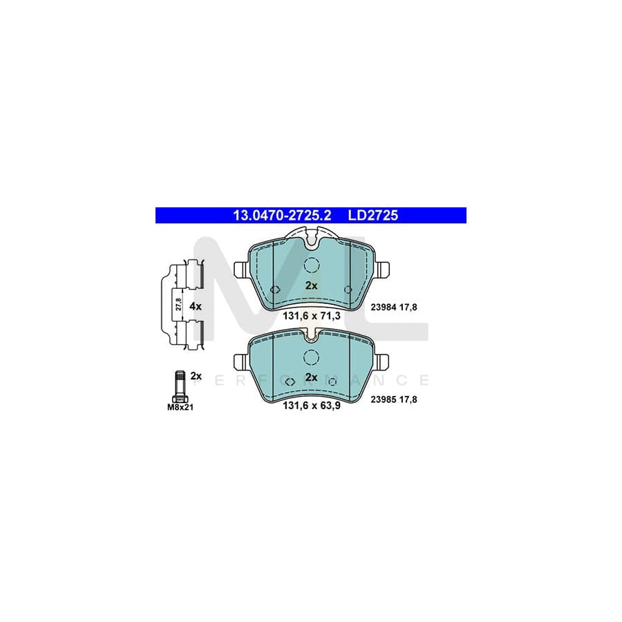 ATE Ceramic 13.0470-2725.2 Brake pad set excl. wear warning contact, prepared for wear indicator, with brake caliper screws, with accessories | ML Performance Car Parts