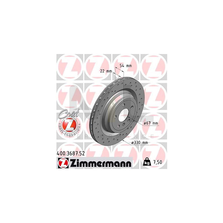 ZIMMERMANN SPORT COAT Z 400.3687.52 Brake Disc Internally Vented, Perforated, Coated, High-carbon | ML Performance Car Parts