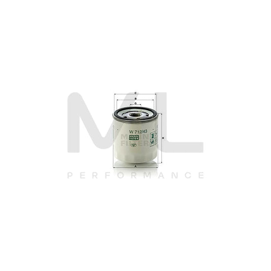 MANN-FILTER W 712/43 (10) Oil Filter Spin-on Filter, with one anti-return valve | ML Performance Car Parts