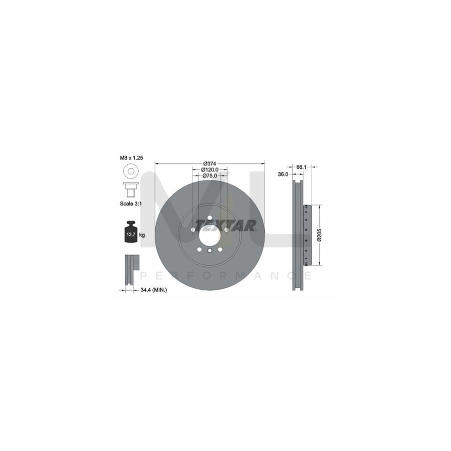 TEXTAR PRO+ 92266125 Brake Disc Internally Vented, Two-piece brake disc, Coated, High-carbon, with bolts/screws, without wheel hub, without wheel studs | ML Performance Car Parts