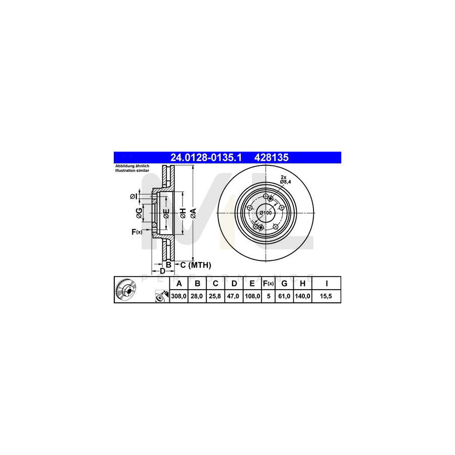 ATE 24.0128-0135.1 Brake Disc Vented, Coated, High-carbon | ML Performance Car Parts