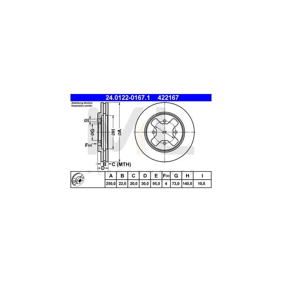 ATE 24.0122-0167.1 Brake Disc for NISSAN VANETTE Vented | ML Performance Car Parts