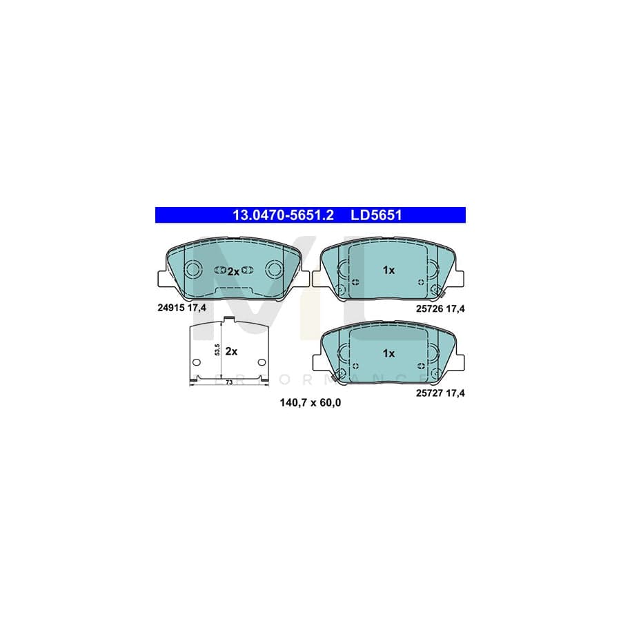 ATE Ceramic 13.0470-5651.2 Brake pad set with acoustic wear warning, with anti-squeak plate | ML Performance Car Parts