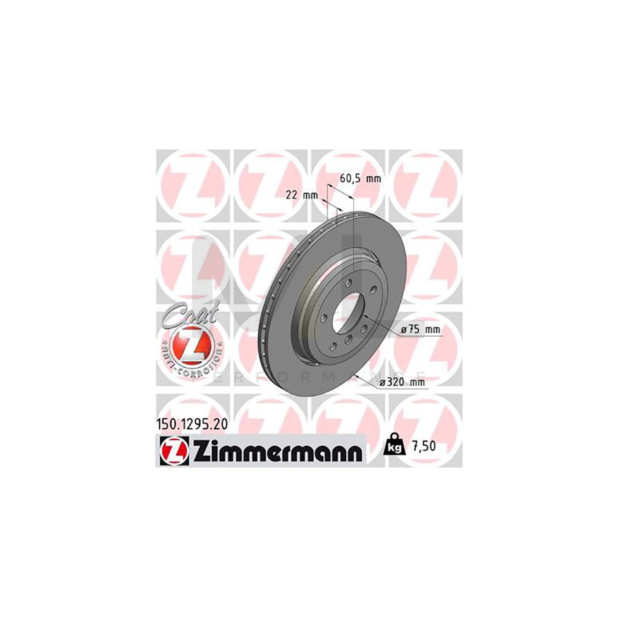 ZIMMERMANN COAT Z 150.1295.20 Brake Disc for BMW 3 Series Externally Vented, Coated, High-carbon | ML Performance Car Parts