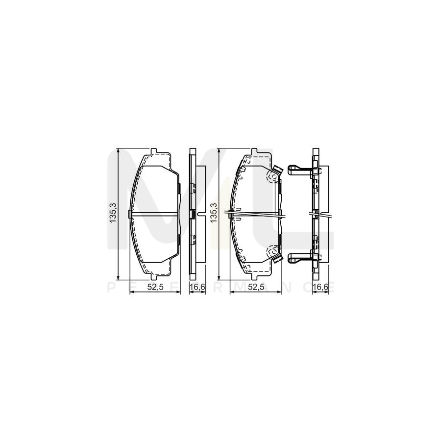 Bosch 0986494311 Brake Pad Set With Acoustic Wear Warning, With Anti-Squeak Plate, With Mounting Manual BP1313 | ML Performance Car Parts