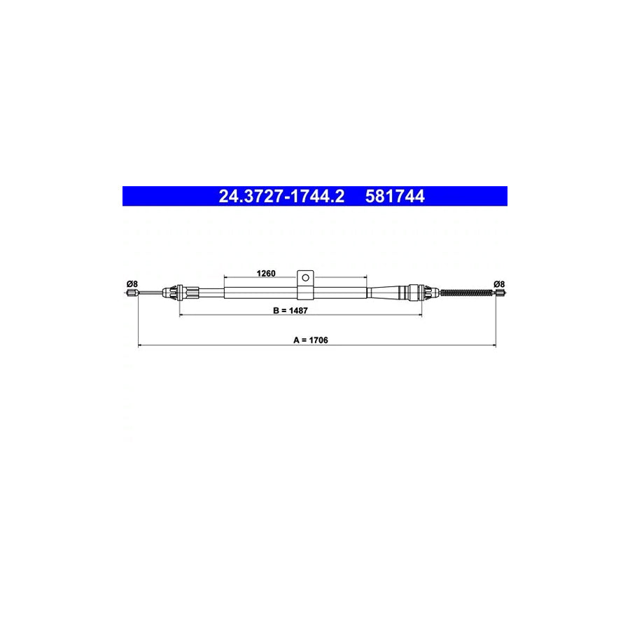 ATE 24.3727-1744.2 Hand Brake Cable For Nissan Note I (E11, Ne11)