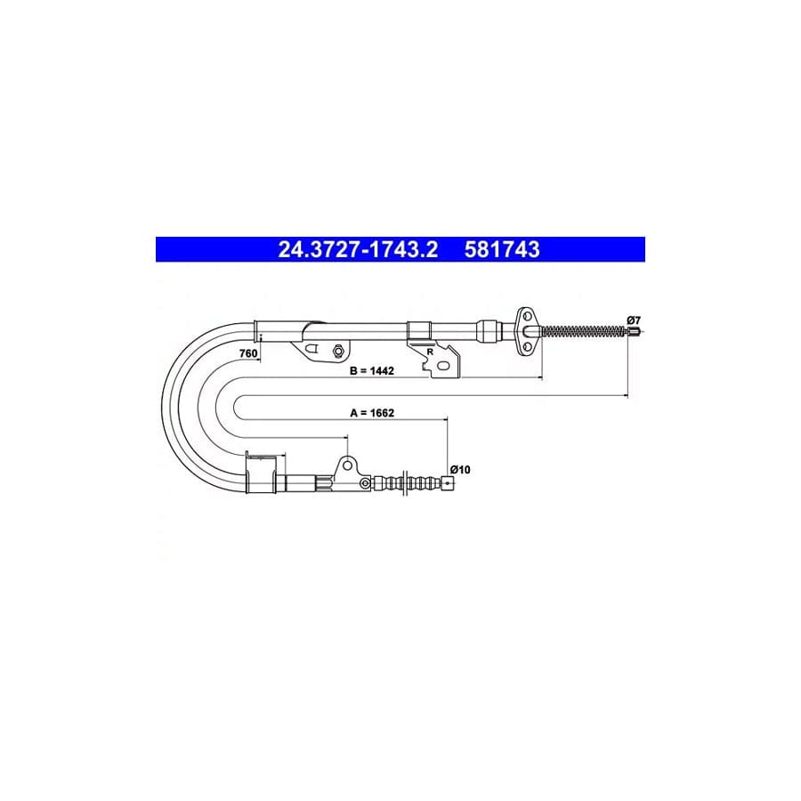 ATE 24.3727-1743.2 Hand Brake Cable For Nissan Almera