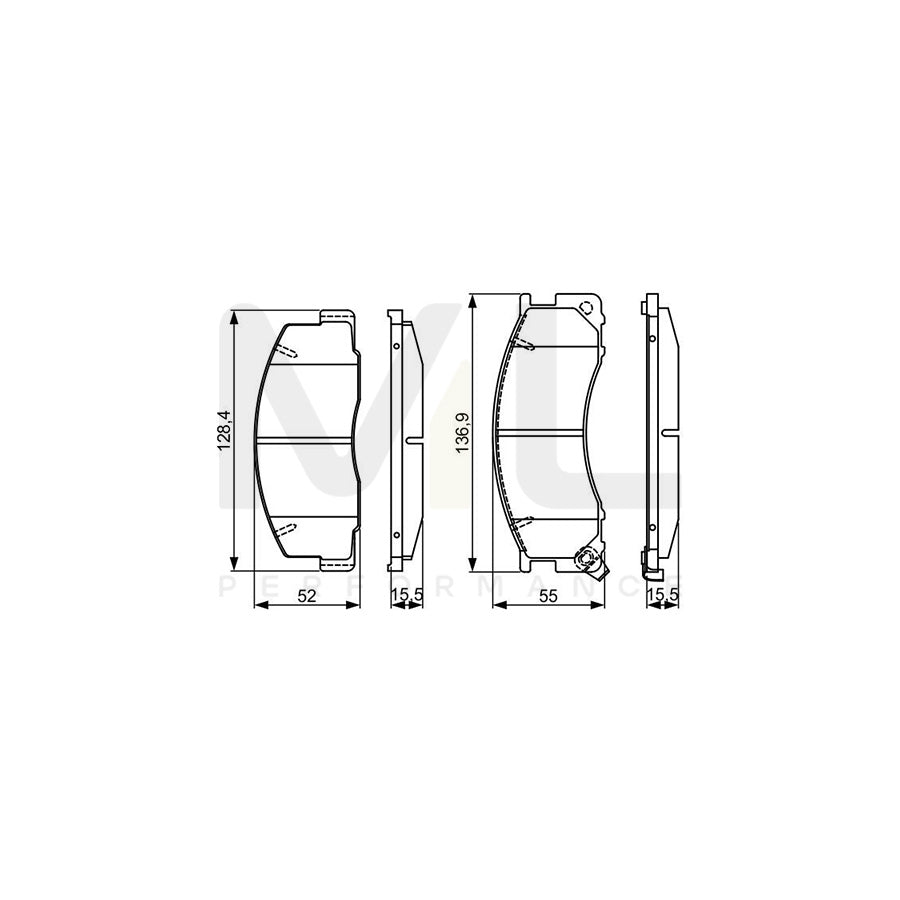 Bosch 0986495327 Brake Pad Set For Toyota Previa / Estima I (Xr10, Xr20) With Acoustic Wear Warning, With Mounting Manual BP1616 | ML Performance Car Parts